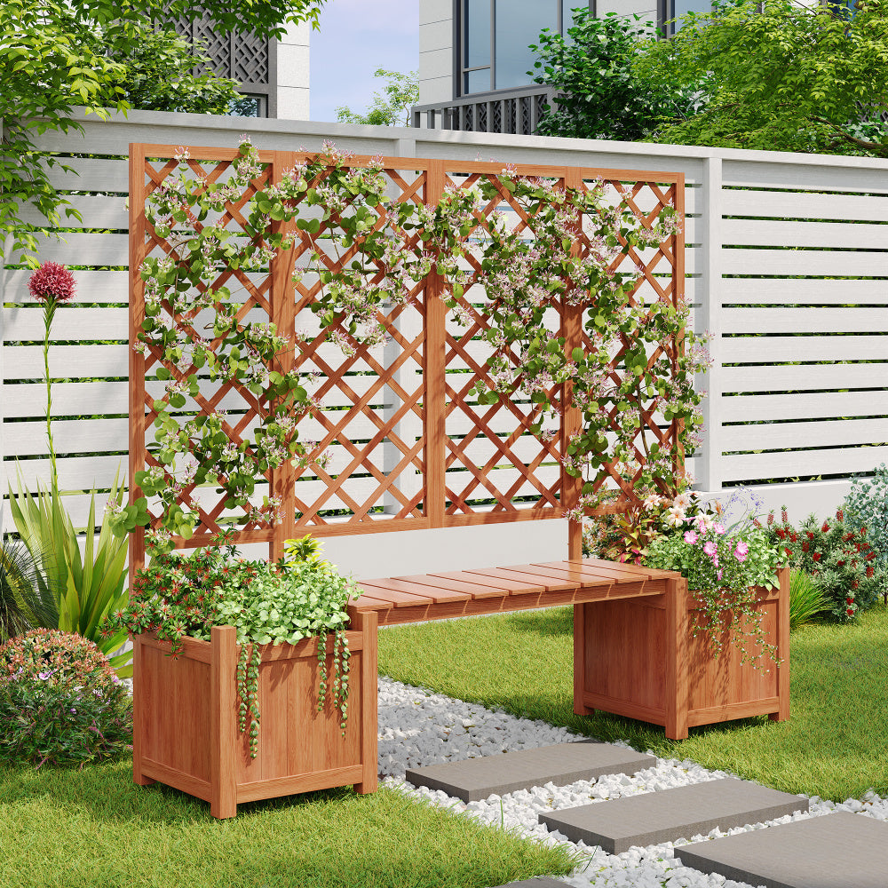 Jardinière en bois avec treillis et banc intégré — 169 cm