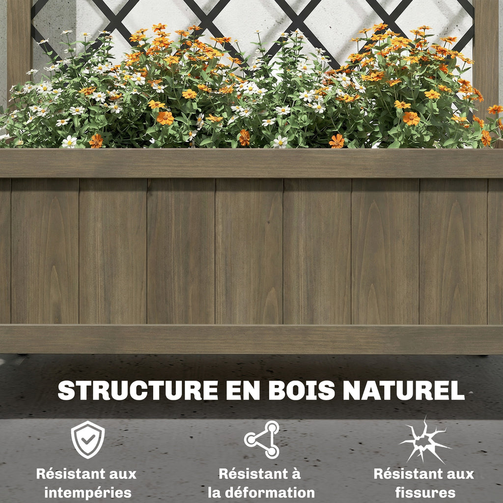 Jardinière en bois avec treillis brise-vue sur roulettes 72 cm