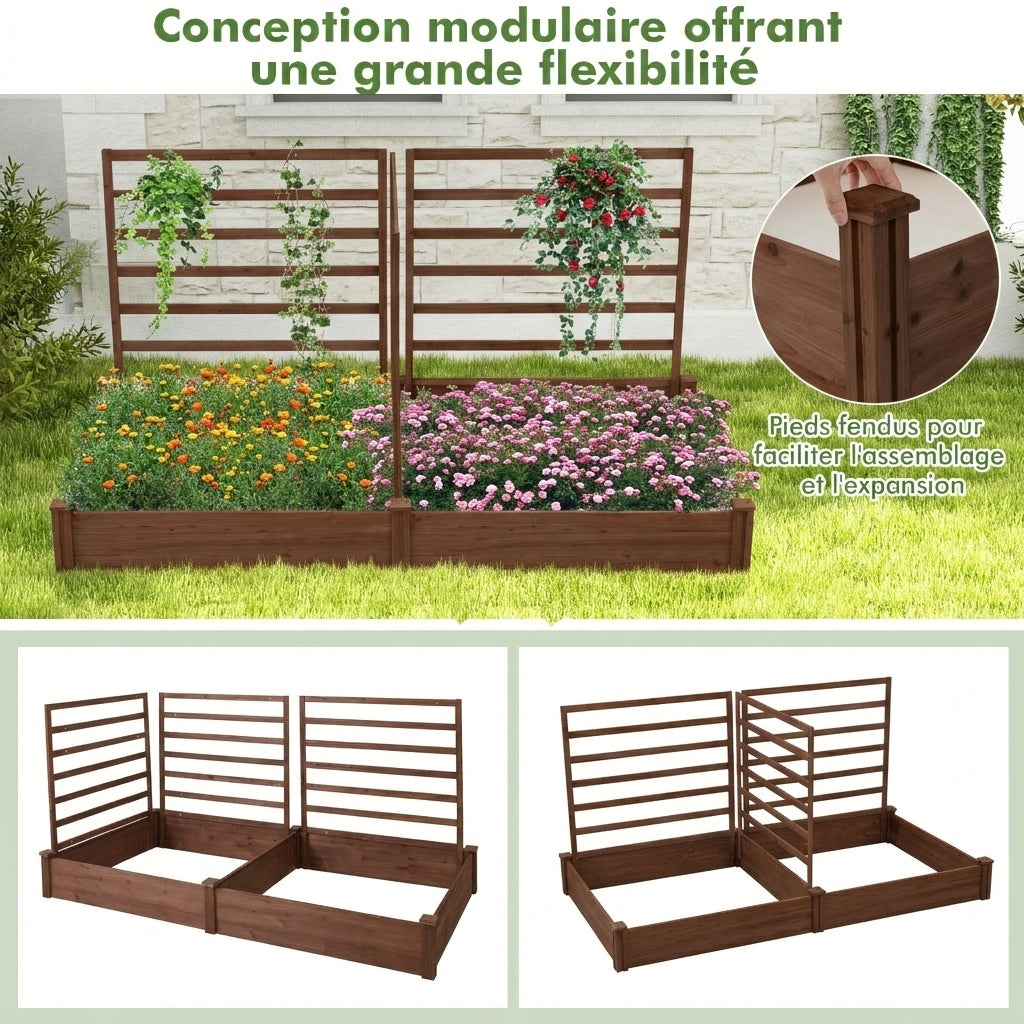Jardinière en bois avec treillis 222 cm pour plantes grimpantes