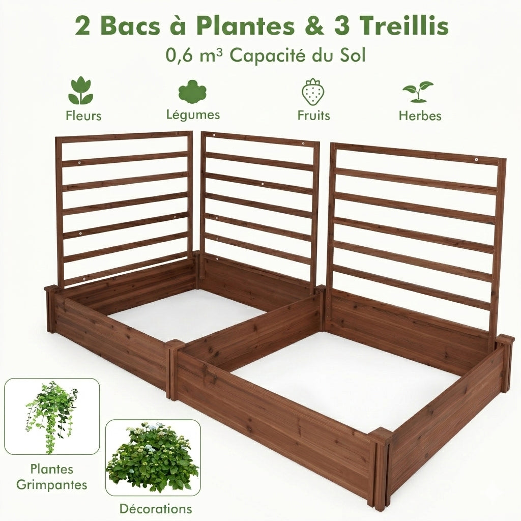 Jardinière en bois avec treillis 222 cm pour plantes grimpantes