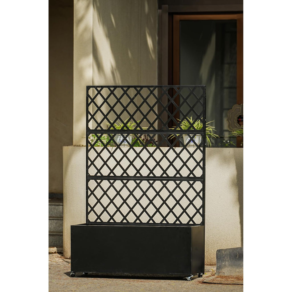 Jardinière brise-vue acier noir 89x40x180 cm à roulettes