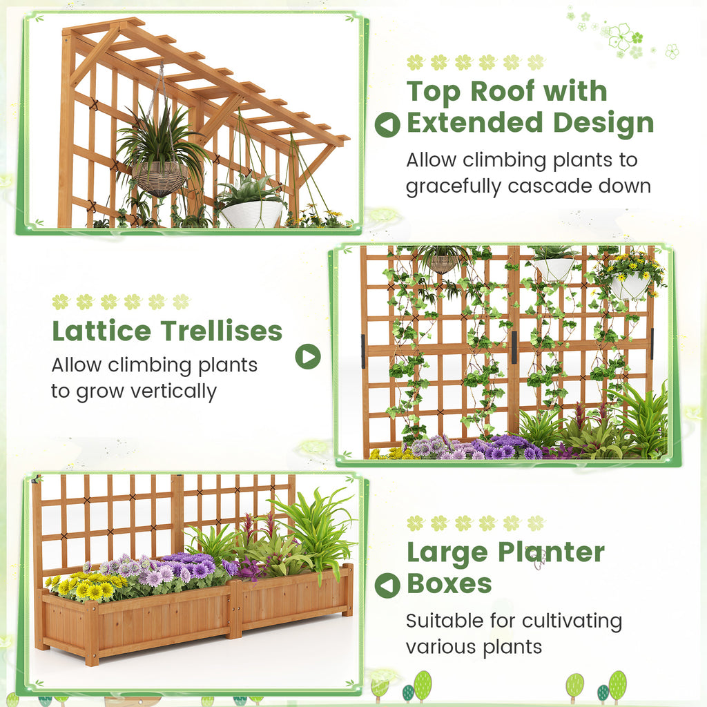 Jardinière brise-vue en bois avec treillis et toit 180 cm