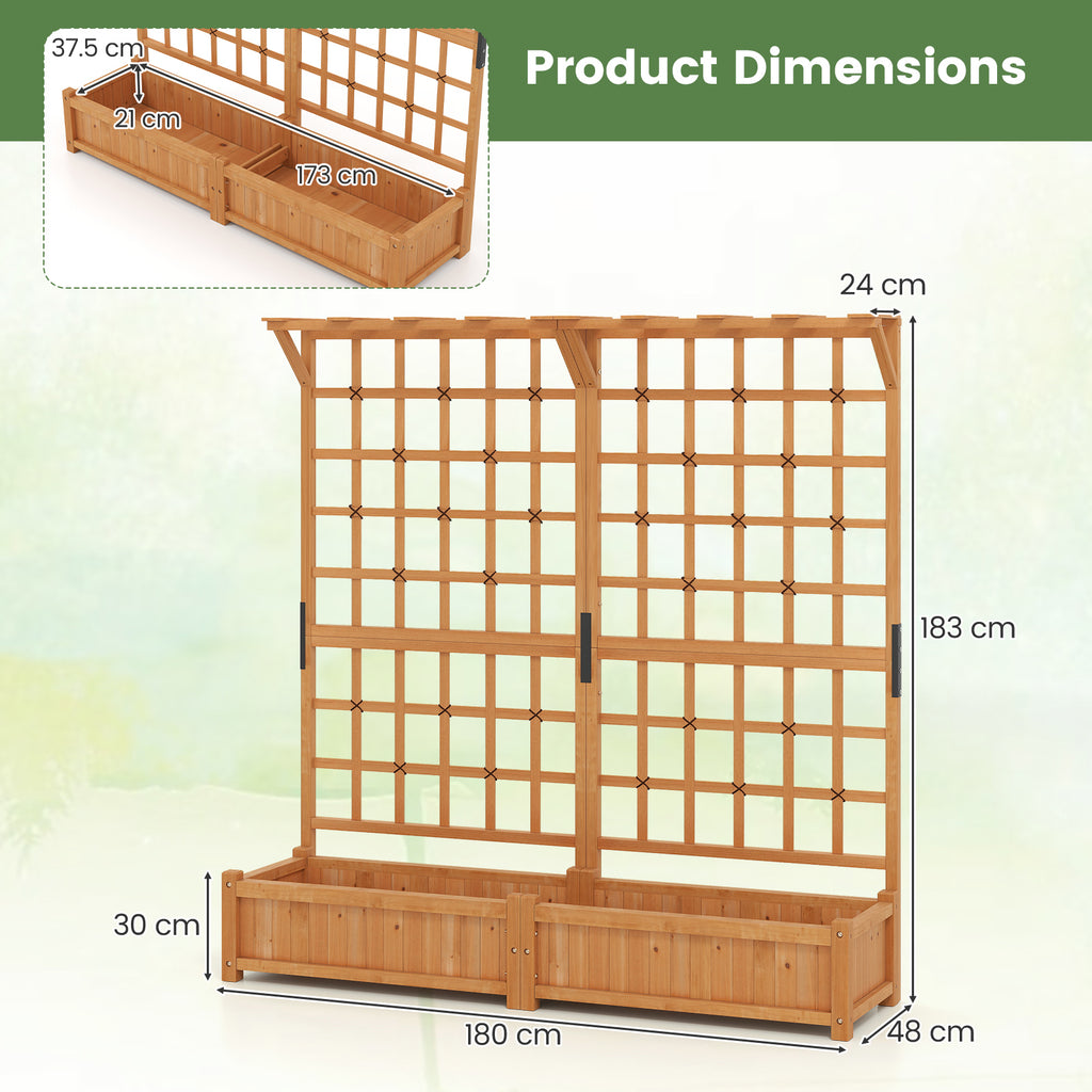 Jardinière brise-vue en bois avec treillis et toit 180 cm