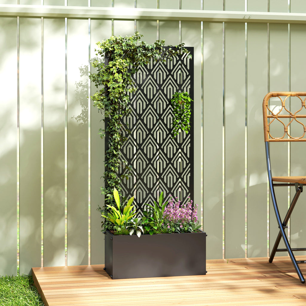 Jardinière brise-vue métal noir 45x22x110 cm pour balcon