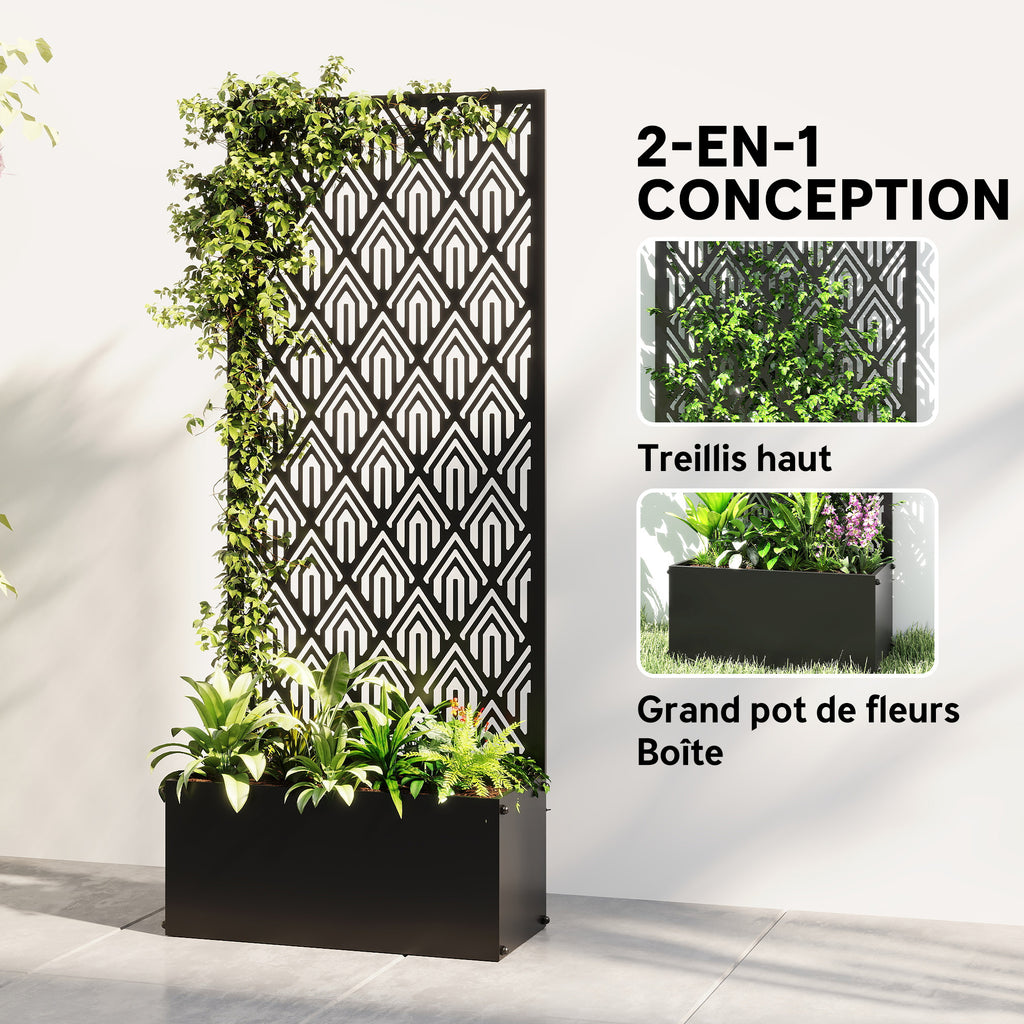 Jardinière brise-vue métal noir 45x22x110 cm pour balcon
