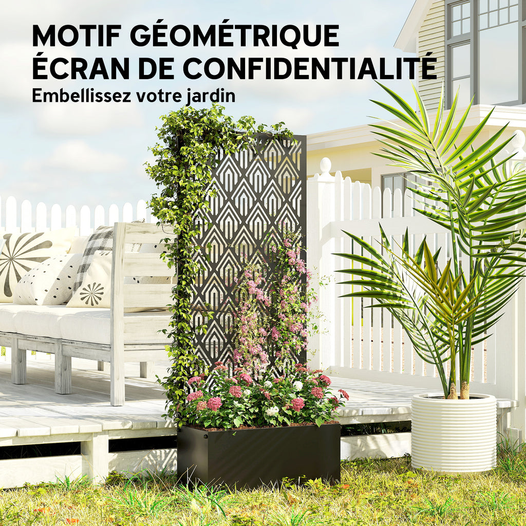 Jardinière brise-vue métal noir 45x22x110 cm pour balcon