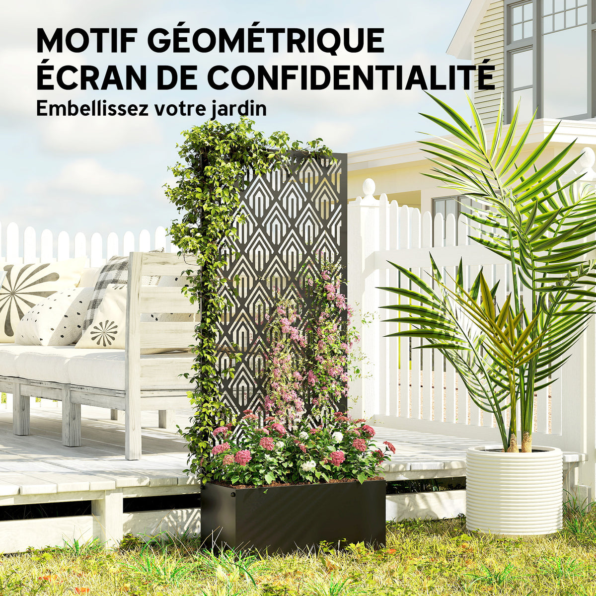 Jardinière brise-vue métal noir 45x22x110 cm pour balcon