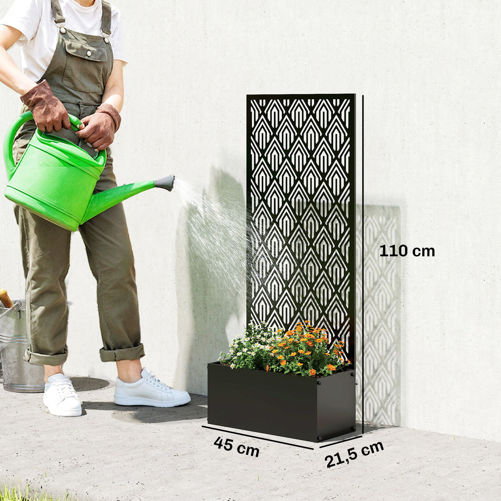 Jardinière brise-vue métal noir 45x22x110 cm pour balcon