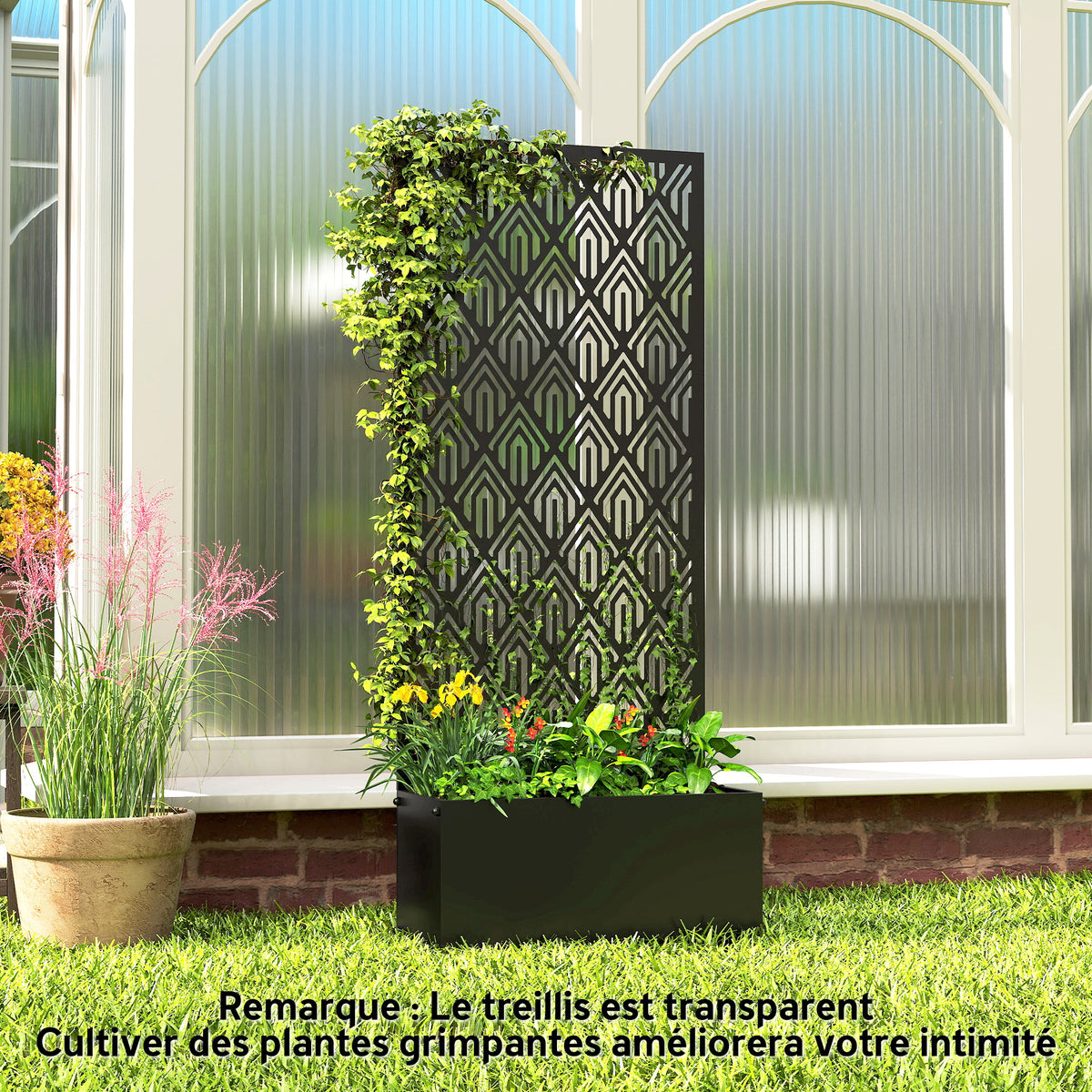 Jardinière brise-vue métal noir 45x22x110 cm pour balcon