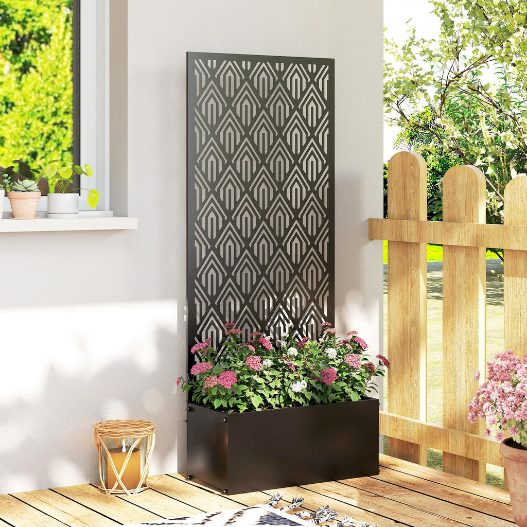 Jardinière brise-vue métal noir 45x22x110 cm pour balcon