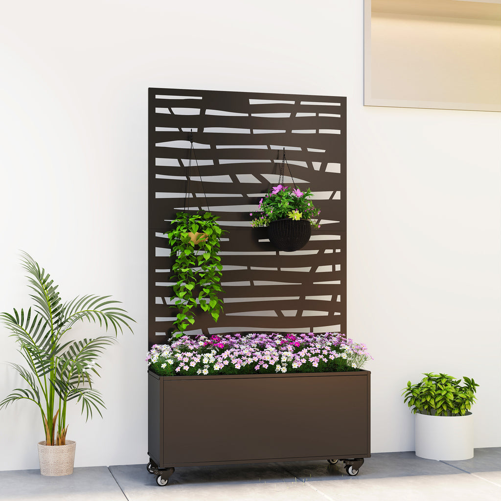 Jardinière brise-vue métal noir 90x30x160 cm à roulettes