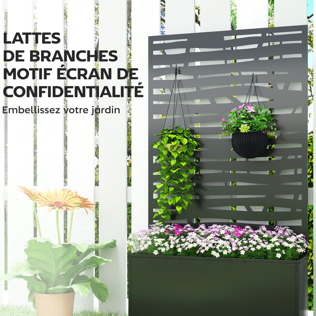 Jardinière brise-vue métal noir 90x30x160 cm à roulettes
