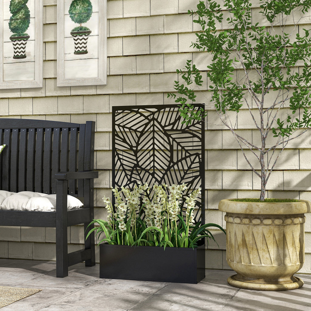 Jardinière brise-vue en métal noir avec treillis, 113 cm