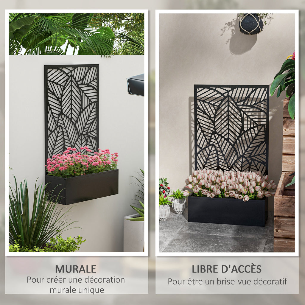 Jardinière brise-vue en métal noir avec treillis, 113 cm