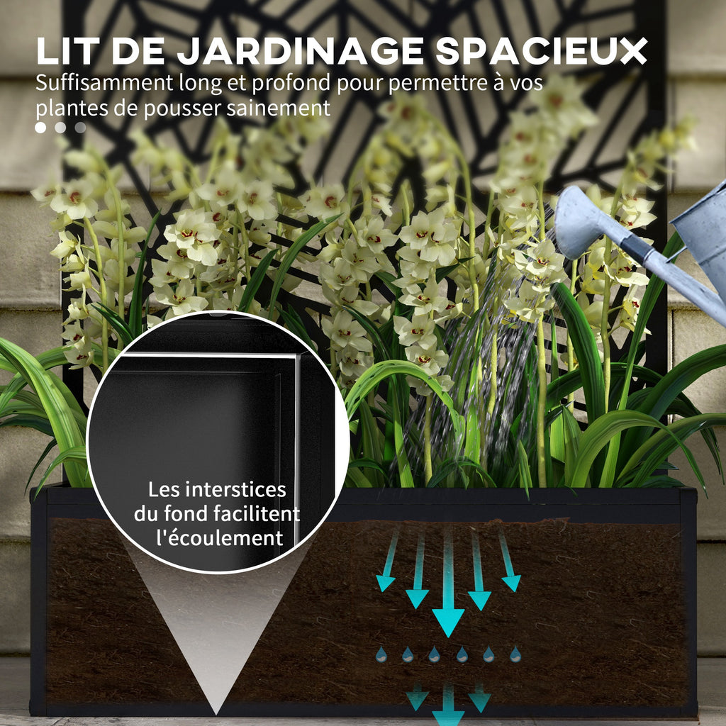 Jardinière brise-vue en métal noir avec treillis, 113 cm