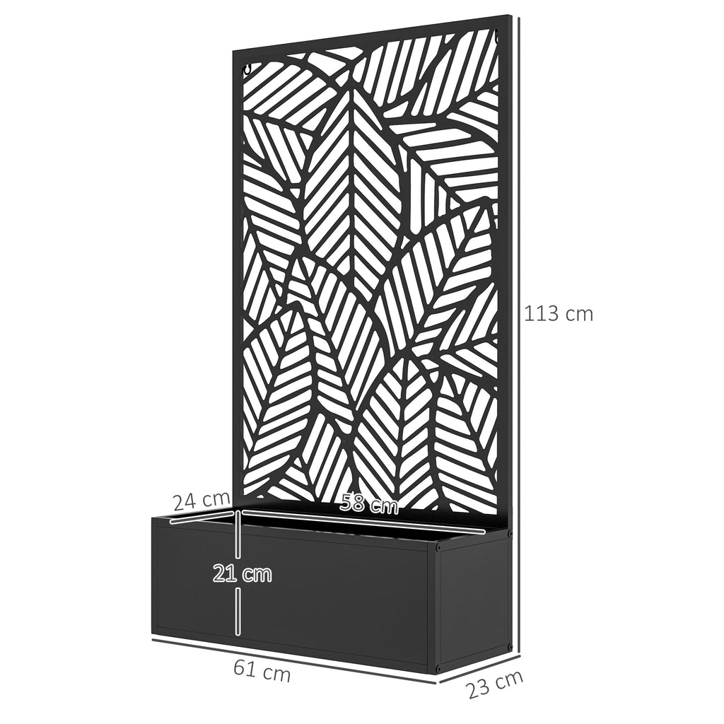 Jardinière brise-vue en métal noir avec treillis, 113 cm