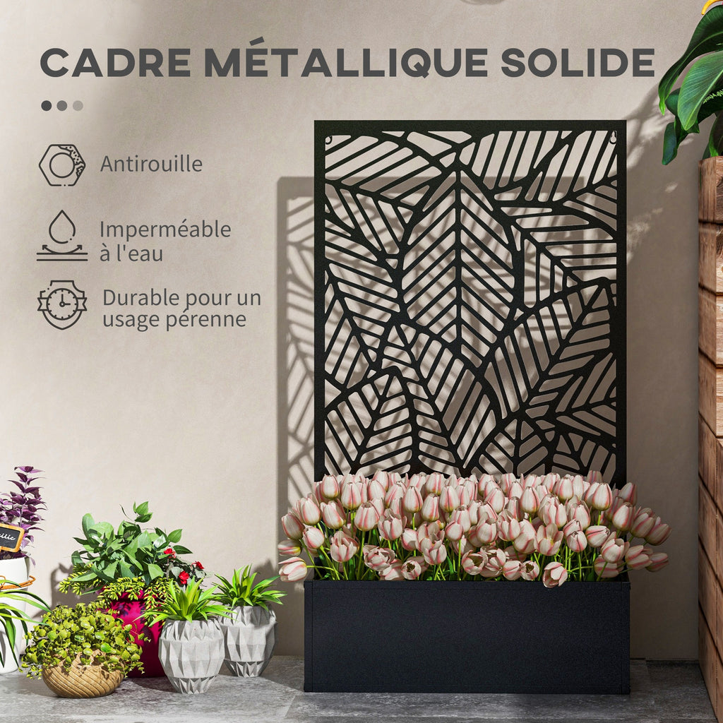 Jardinière brise-vue en métal noir avec treillis, 113 cm