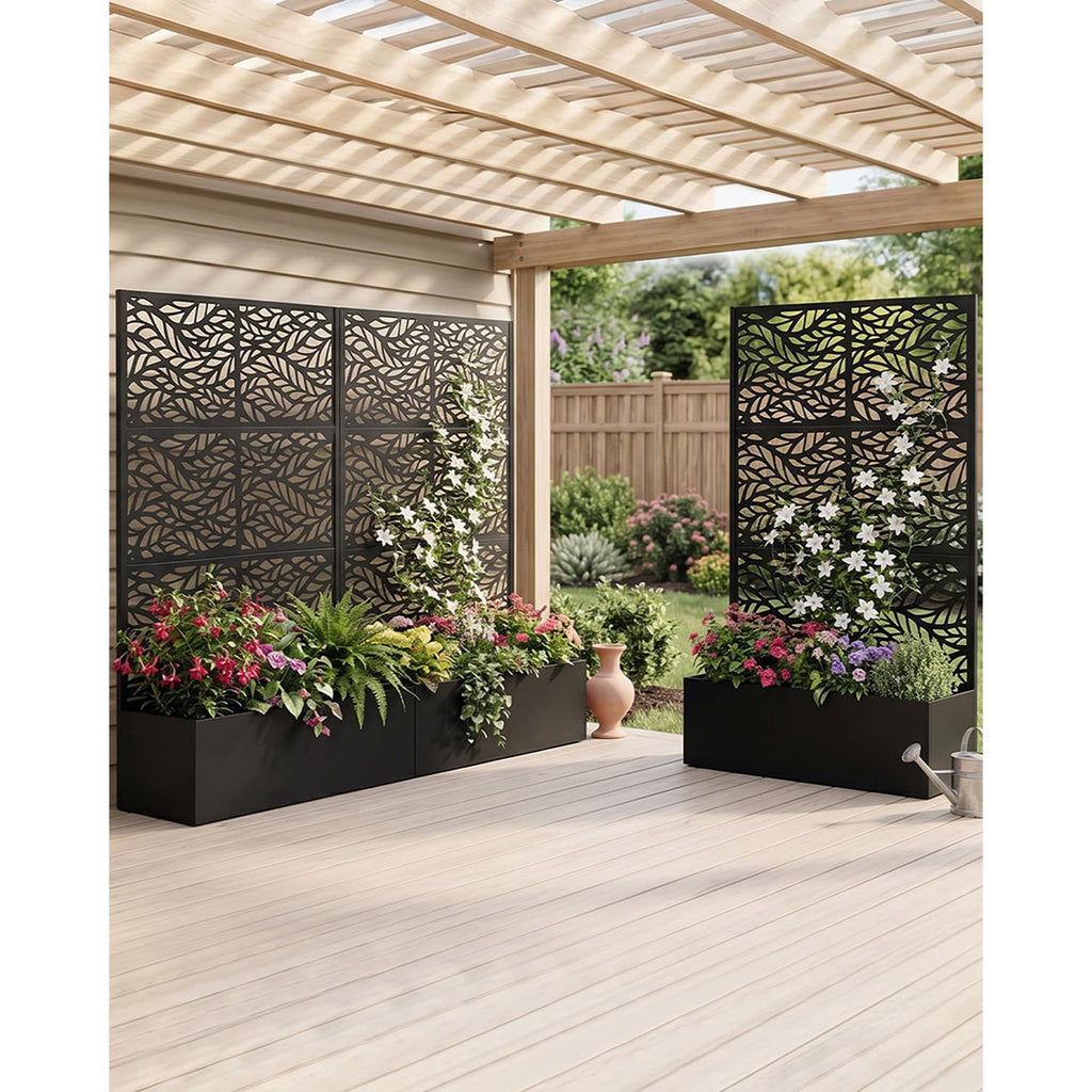 Jardinière brise-vue en métal noir avec treillis, 180 cm