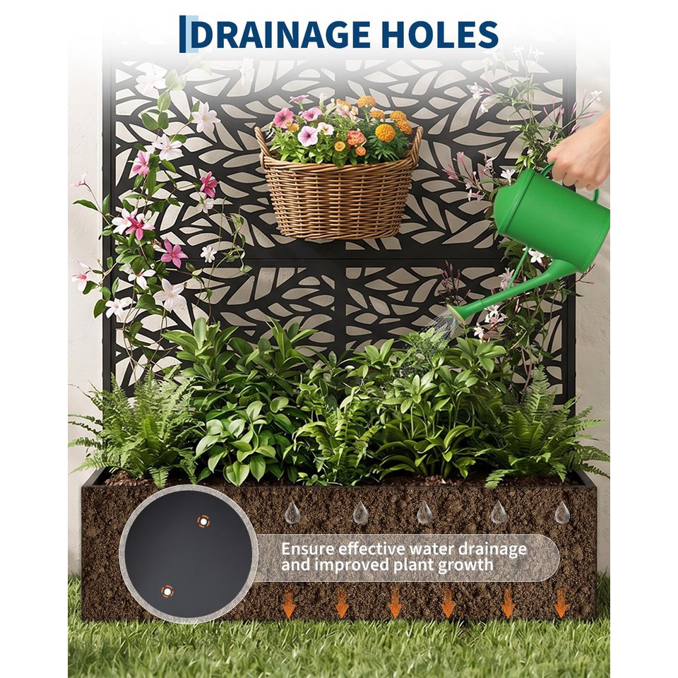 Jardinière brise-vue métal noir avec treillis ajouré motif fleur