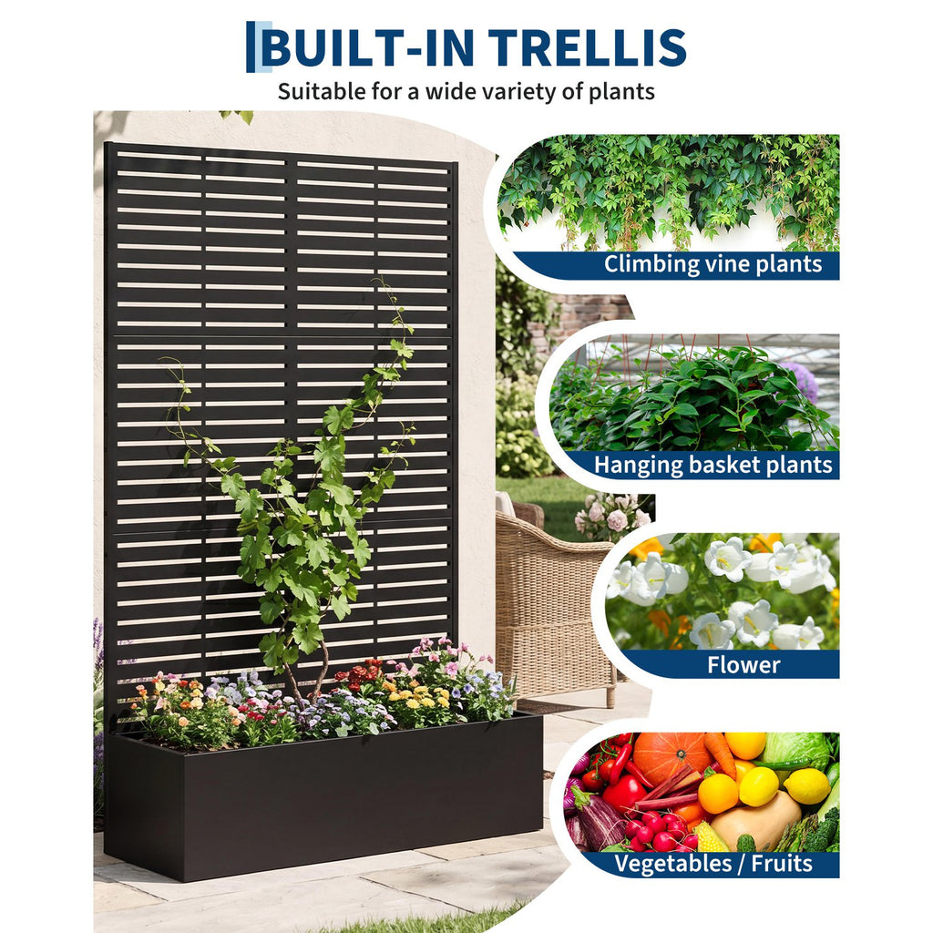 Jardinière brise-vue métal noir avec treillis intégré 180 cm