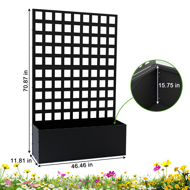 Jardinière brise-vue en métal noir avec trous de drainage
