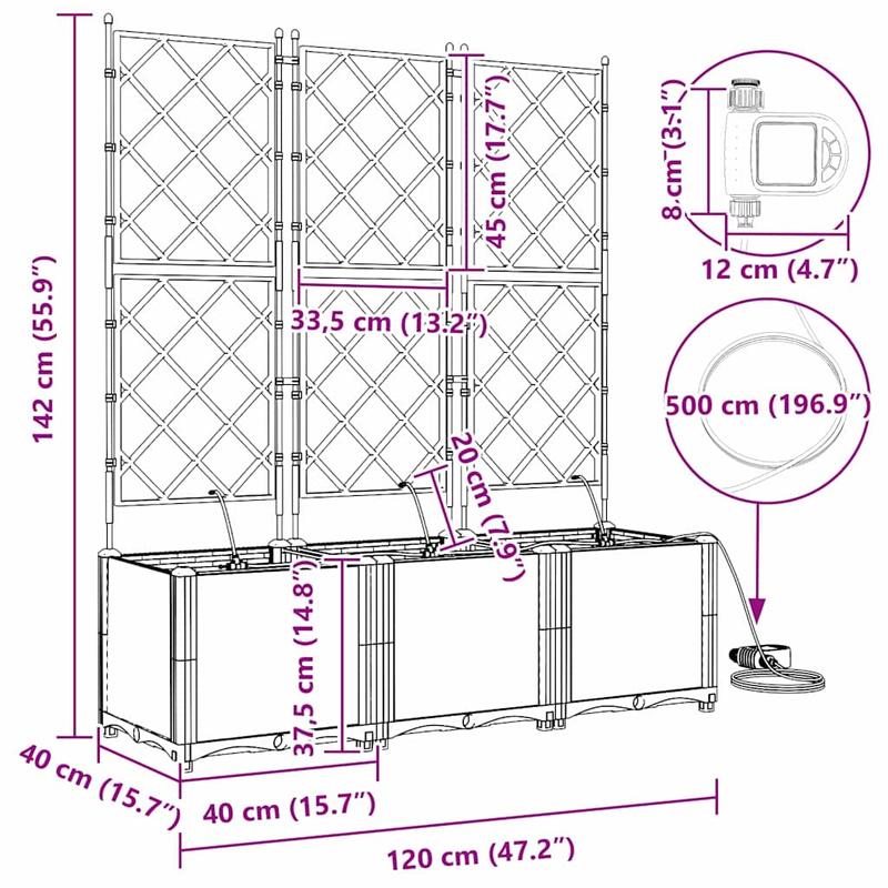 Jardinière brise-vue modulable lot de 3 bacs 120x40x142 cm