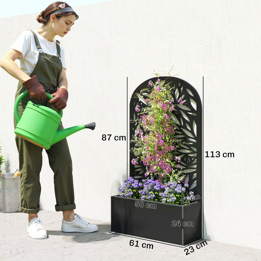 Jardinière brise-vue murale en métal noir ajouré 61x23x113 cm