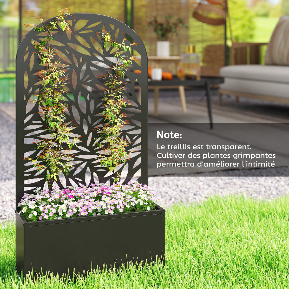 Jardinière brise-vue murale en métal noir ajouré 61x23x113 cm