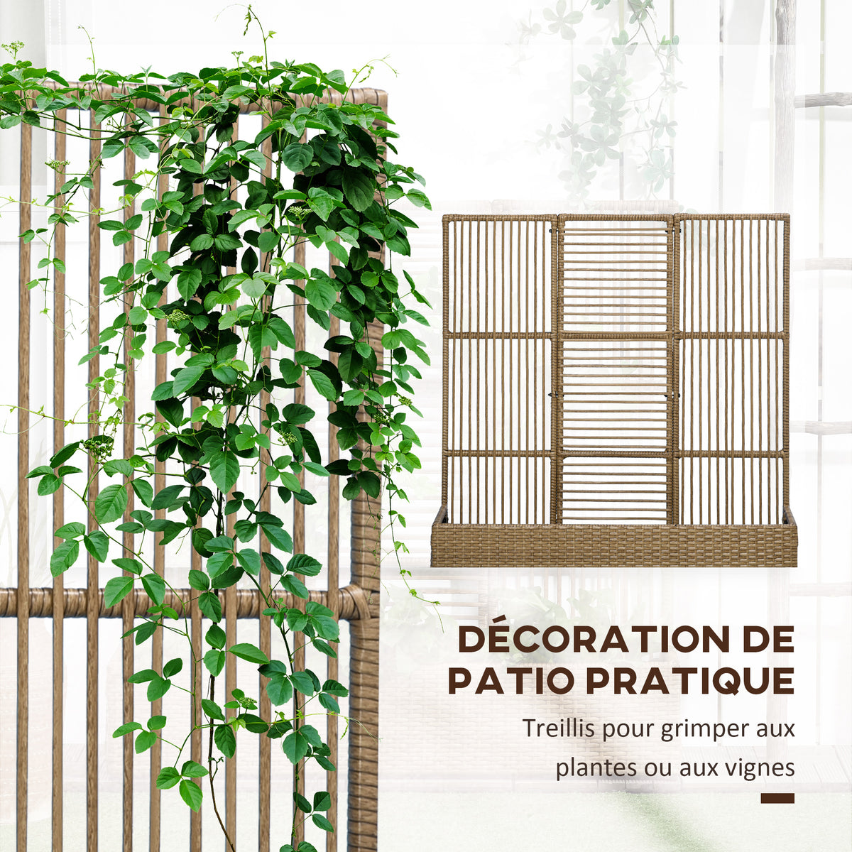 Jardinière brise-vue en résine tressée 103x29x103 cm beige