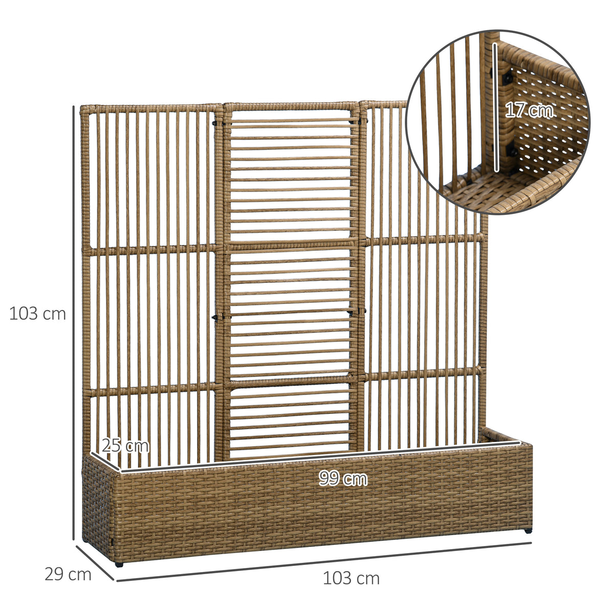 Jardinière brise-vue en résine tressée 103x29x103 cm beige