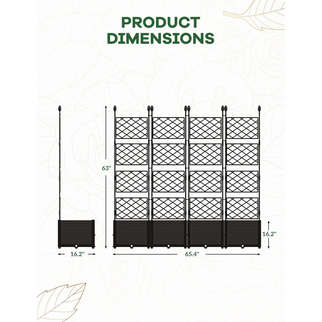 Jardinière brise-vue avec treillis — lot de 4 bacs pour balcon
