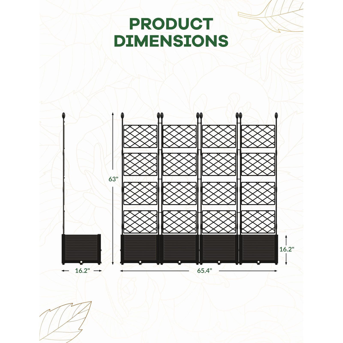 Jardinière brise-vue avec treillis — lot de 4 bacs pour balcon