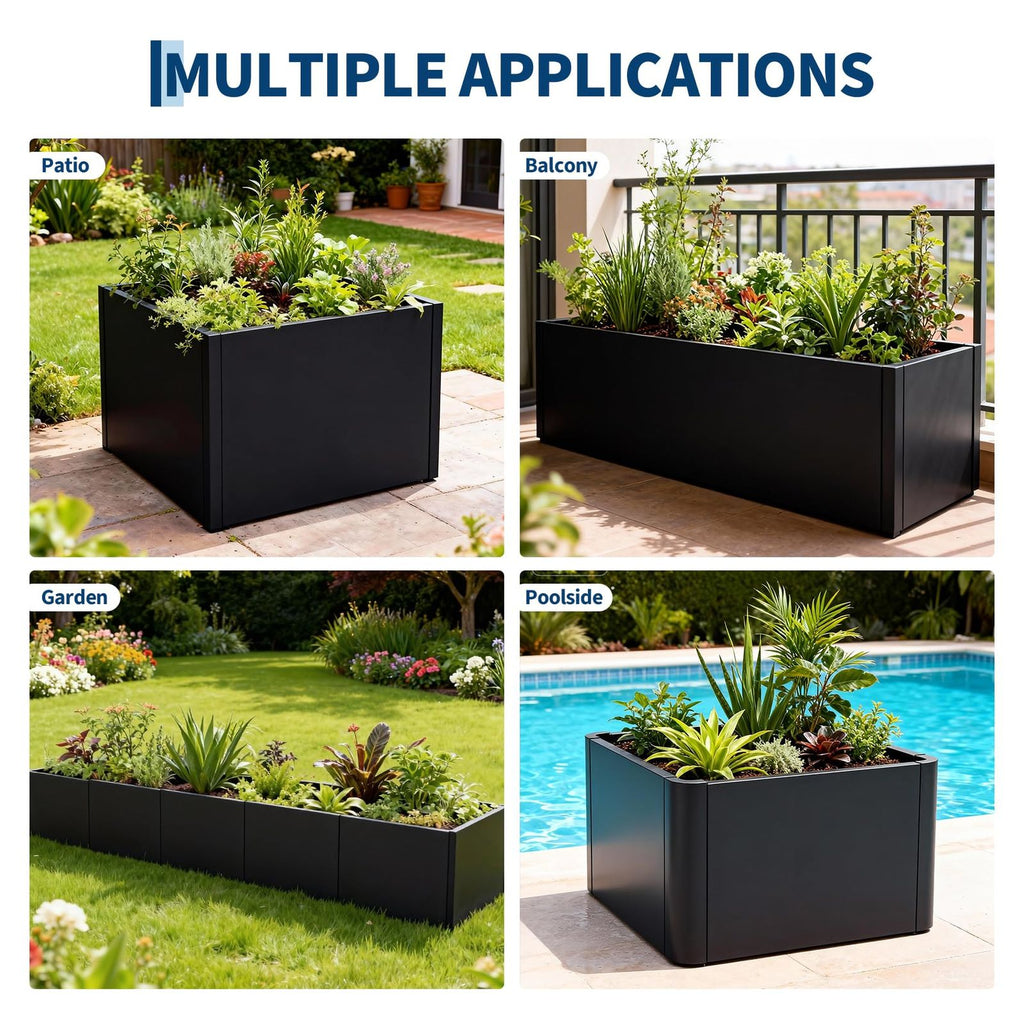 Jardinière carrée en métal noir 52x52x30 cm pour extérieur