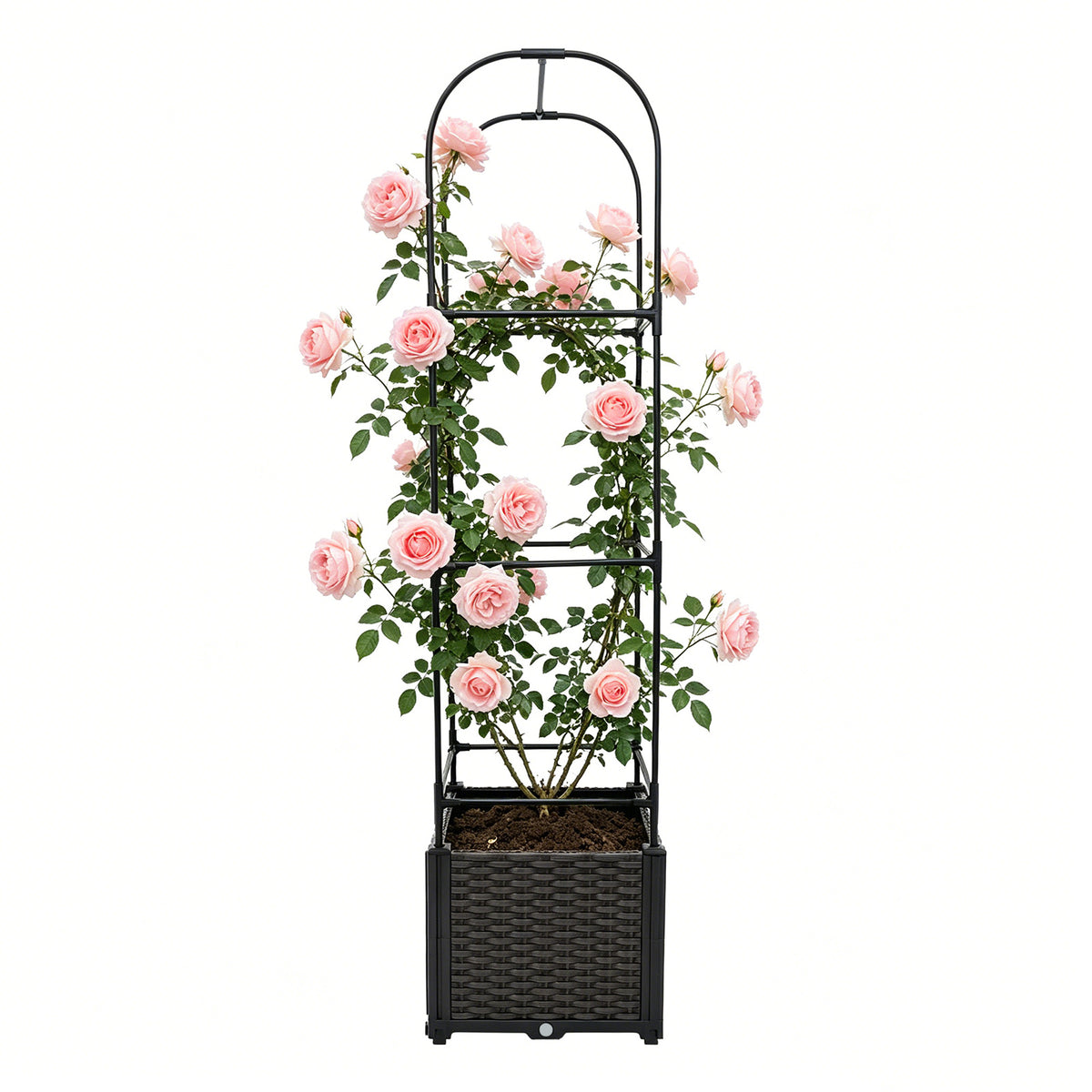 Jardinière carrée noire avec treillis arche 160 cm de haut