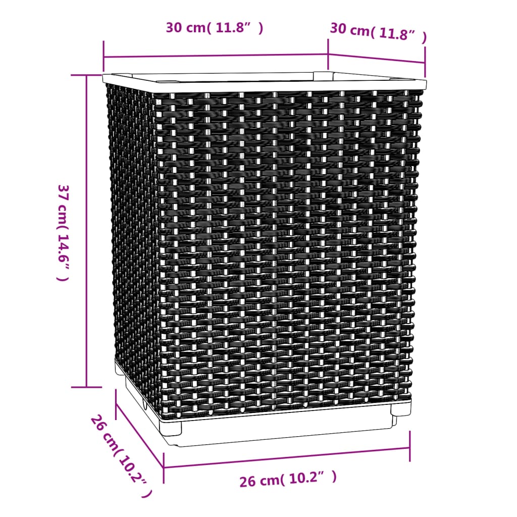 Jardinière carrée en plastique tressé 30x30x37 cm — lot de 2 ou 4