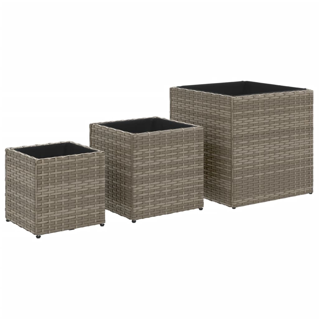Jardinière carrée en résine tressée grise - lot de 3 bacs
