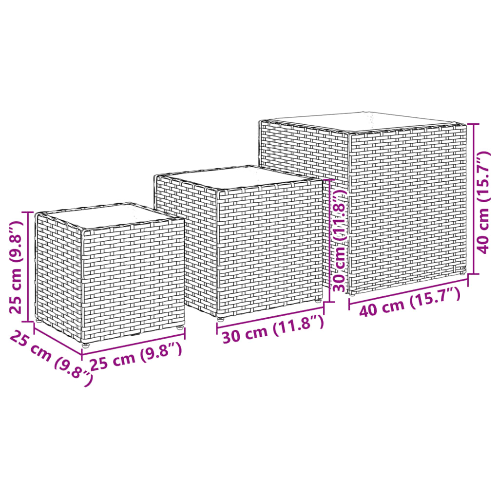 Jardinière carrée en résine tressée grise - lot de 3 bacs