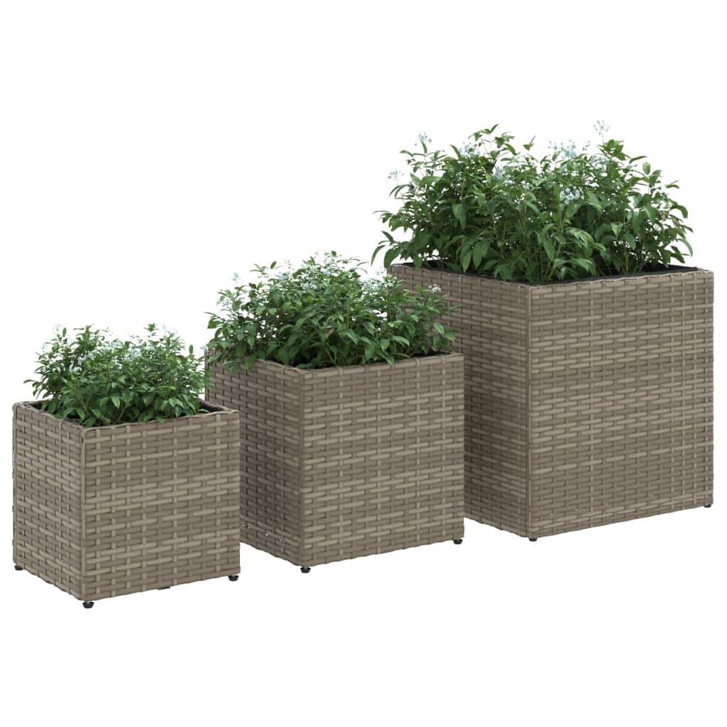 Jardinière carrée en résine tressée grise - lot de 3 bacs