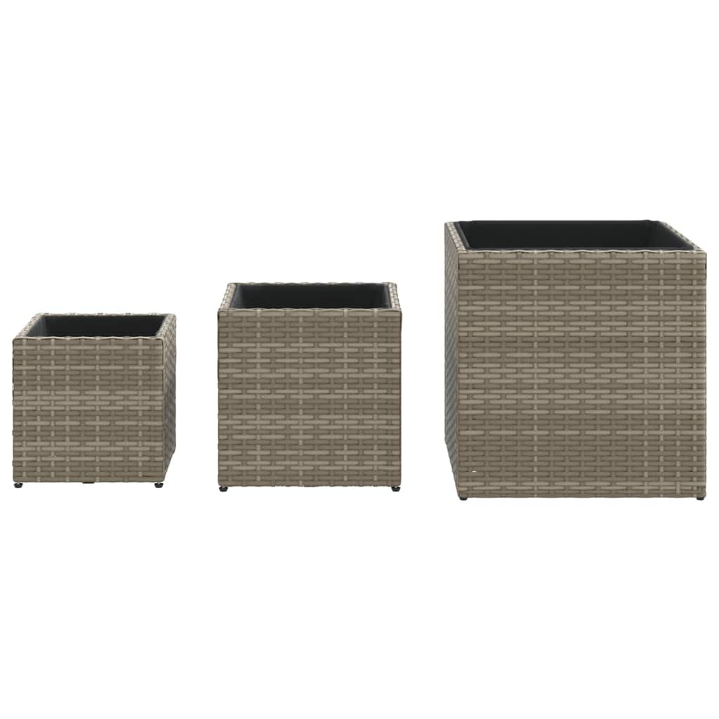 Jardinière carrée en résine tressée grise - lot de 3 bacs
