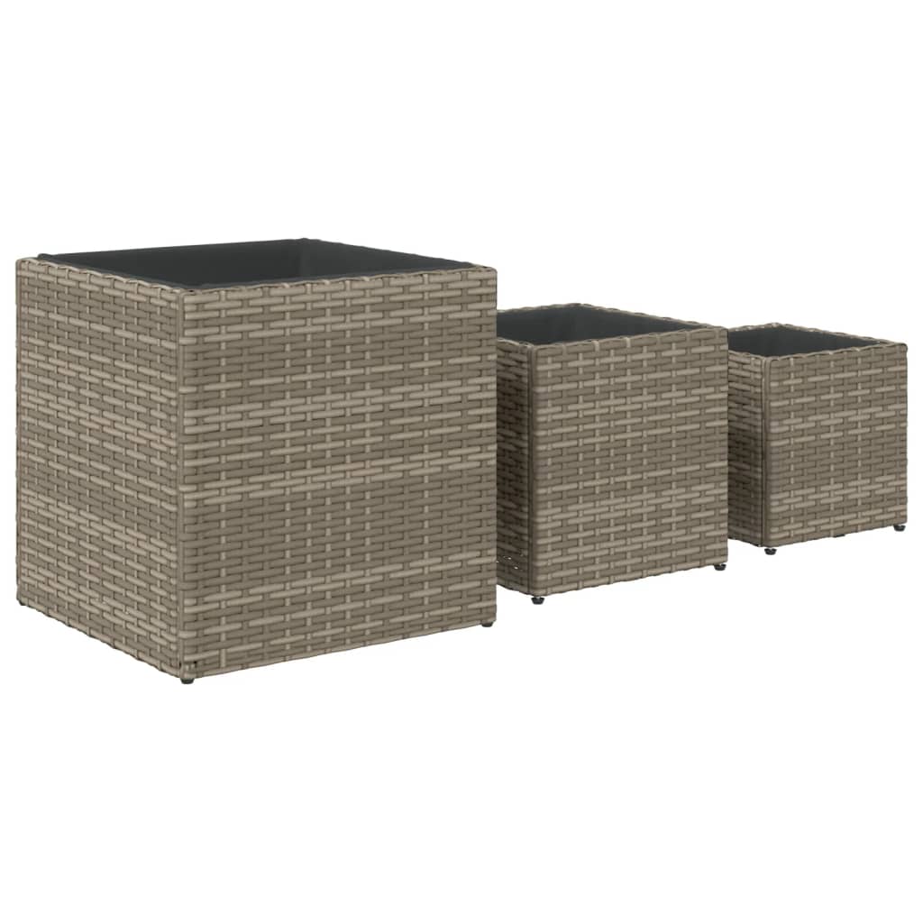 Jardinière carrée en résine tressée grise - lot de 3 bacs
