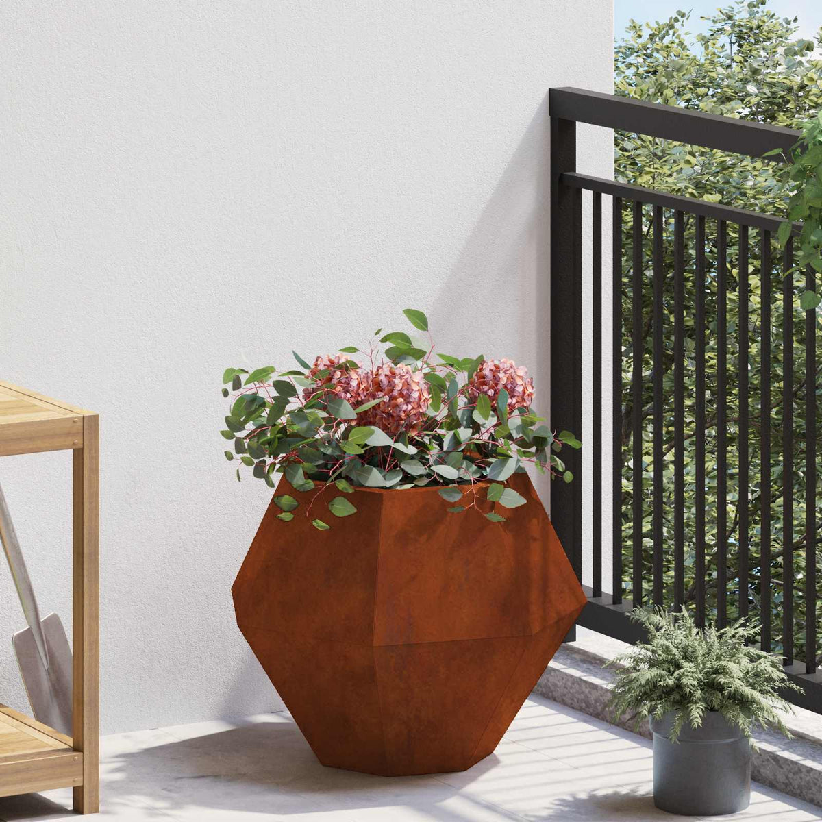 Jardinière d'extérieur en acier 75x75x60 cm design géométrique