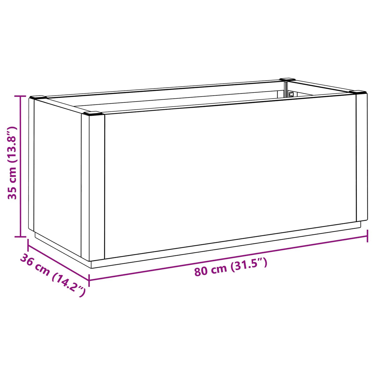 Jardinière d'extérieur rectangulaire 80x36x35 cm vert en PP