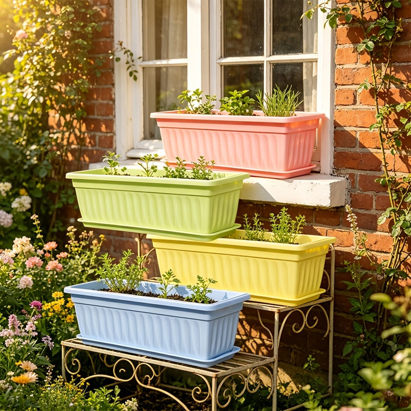 Jardinière de fenêtre plastique 43 cm — lot de 3 avec soucoupe