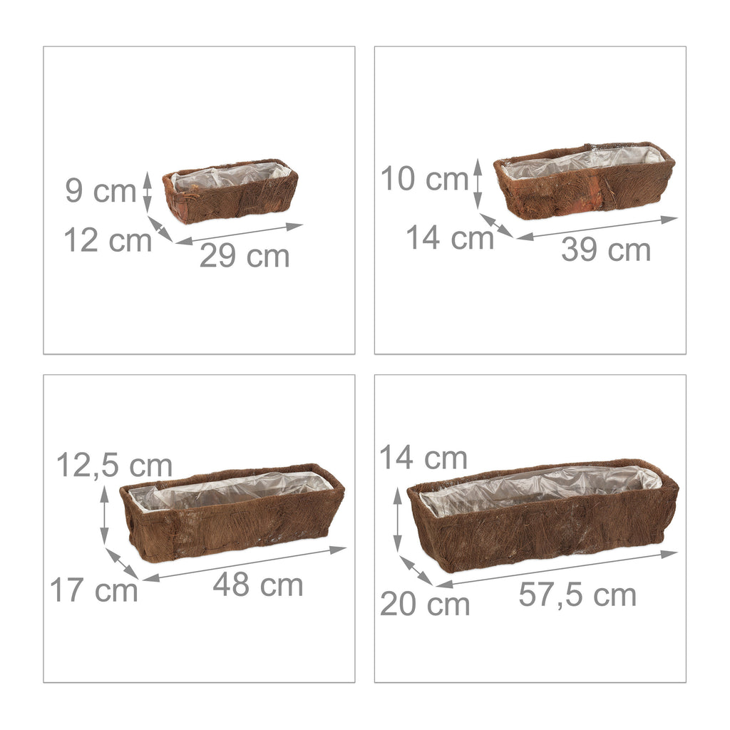 Jardinière en fibre de coco naturelle — lot de 4 balconnières