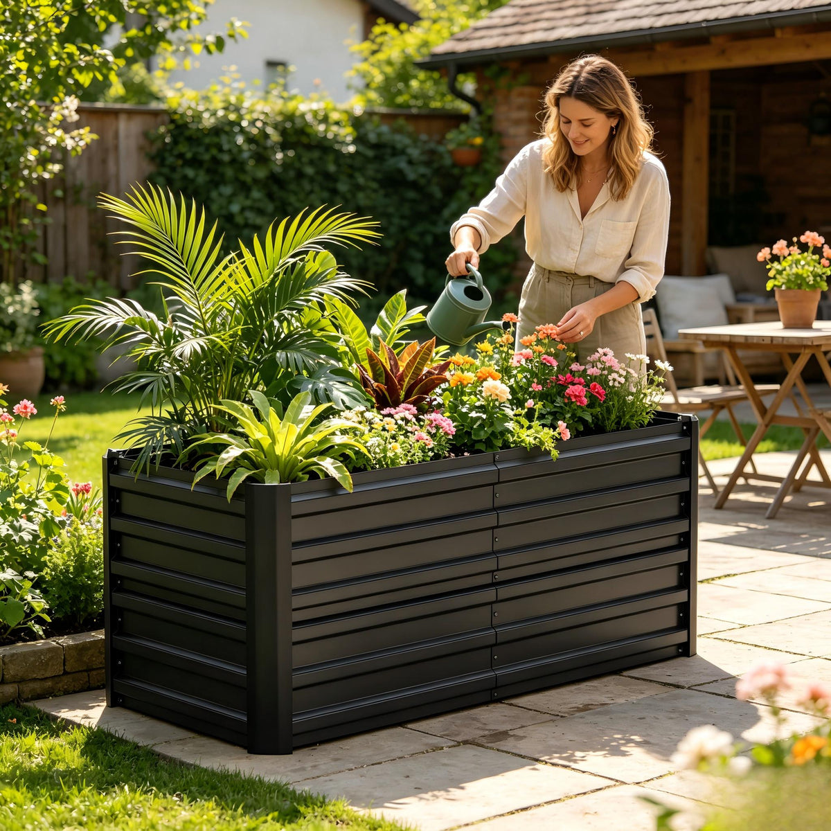Jardinière haute en acier galvanisé 2 tailles noir ou argenté