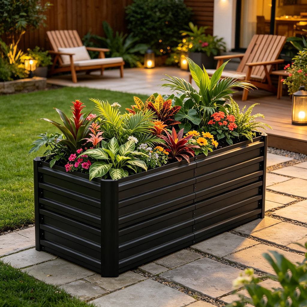 Jardinière haute en acier galvanisé 2 tailles noir ou argenté
