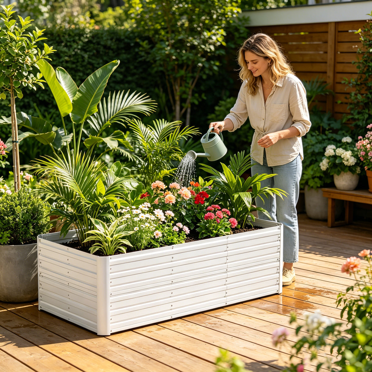 Jardinière haute en acier galvanisé 2 tailles noir ou argenté