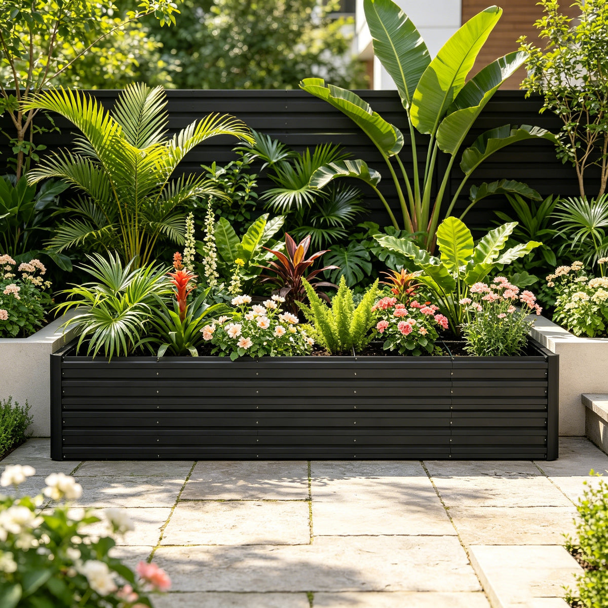 Jardinière haute en acier galvanisé 2 tailles noir ou argenté