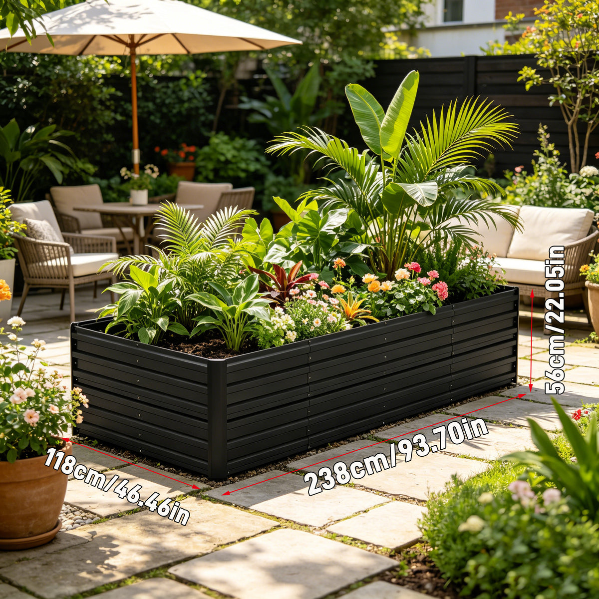 Jardinière haute en acier galvanisé 2 tailles noir ou argenté