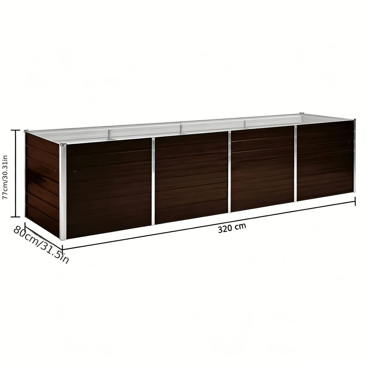 Grande jardinière haute en acier galvanisé marron 320x80x77 cm
